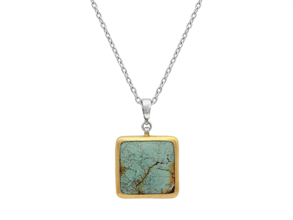 GURHAN, GURHAN Galapagos Sterling Silver Turquoise Pendant Necklace, 22mm Square, Gold Accents