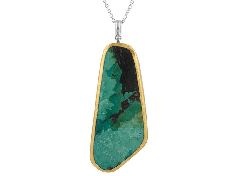 GURHAN, GURHAN Galapagos Sterling Silver Turquoise Pendant Necklace, 83x37mm Amorphous Shape, Gold Accents