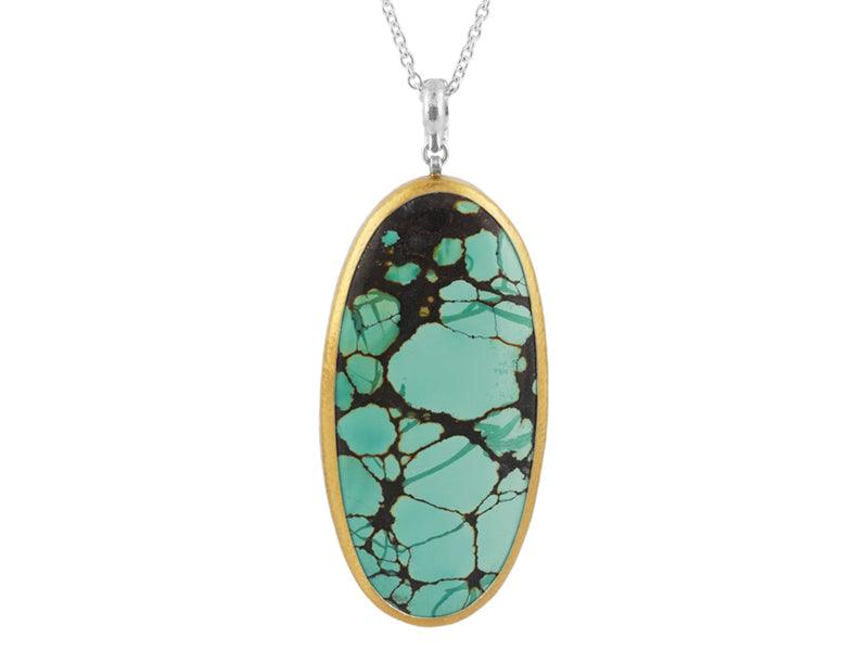 GURHAN, GURHAN Galapagos Sterling Silver Turquoise Pendant Necklace, 70x35mm Oval, Gold Accents