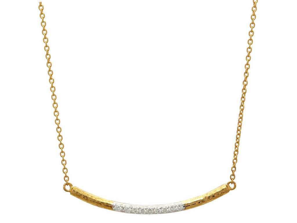 GURHAN, GURHAN Geo Gold Diamond Bar Short Necklace, White Gold Centered Pave