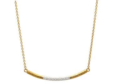 GURHAN, GURHAN Geo Gold Diamond Bar Short Necklace, White Gold Centered Pave