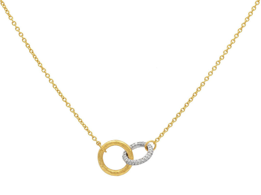 GURHAN, GURHAN Geo Gold Pendant Necklace, Double Interlock, Diamond Pave