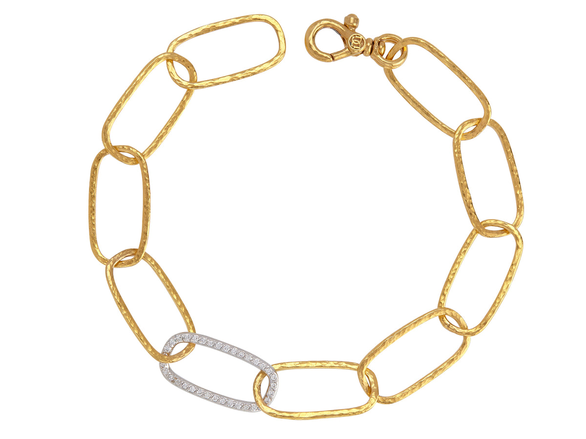 GURHAN, GURHAN Geo Gold Oval Link Bracelet, Single Pave Link, with Diamond