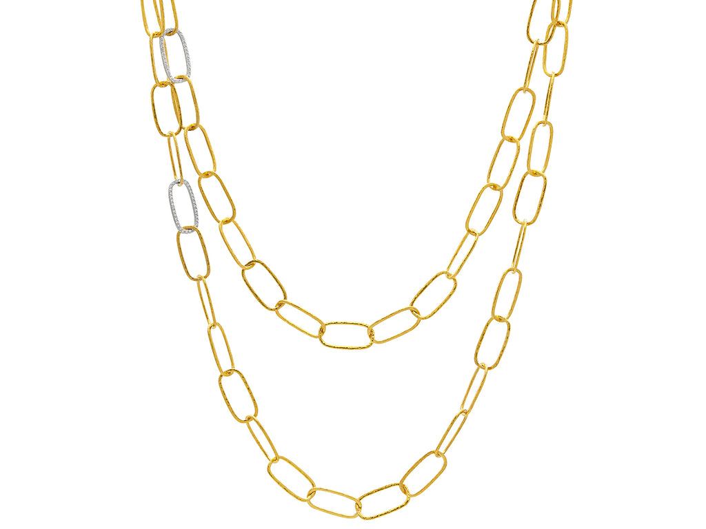 GURHAN, GURHAN Geo Gold Link Long Necklace, Pave Links, 36", Diamond