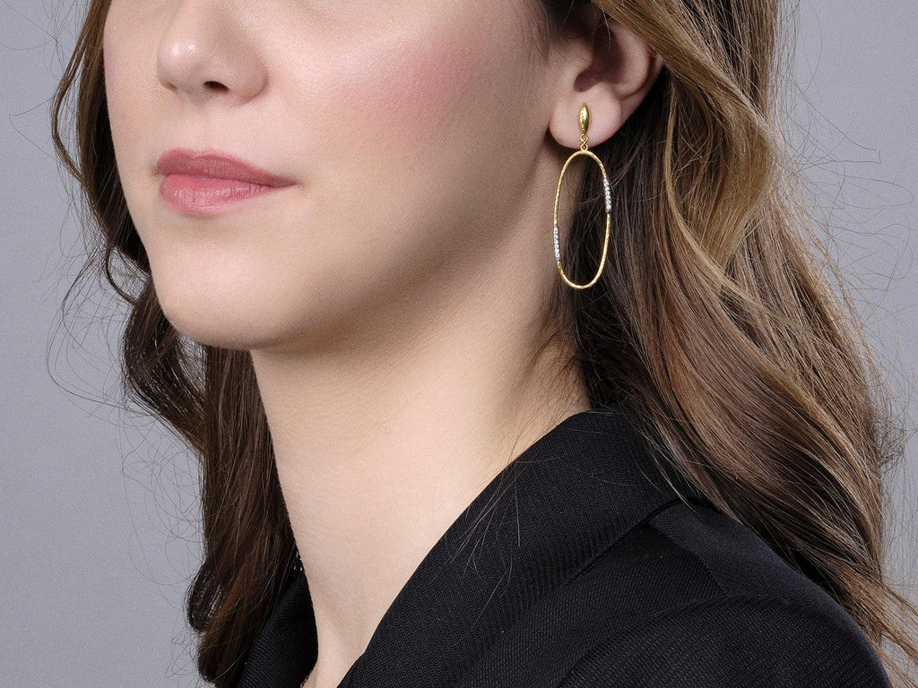 GURHAN, GURHAN Geo Gold Diamond Single Drop Earrings, Large Oval with Pave Stations