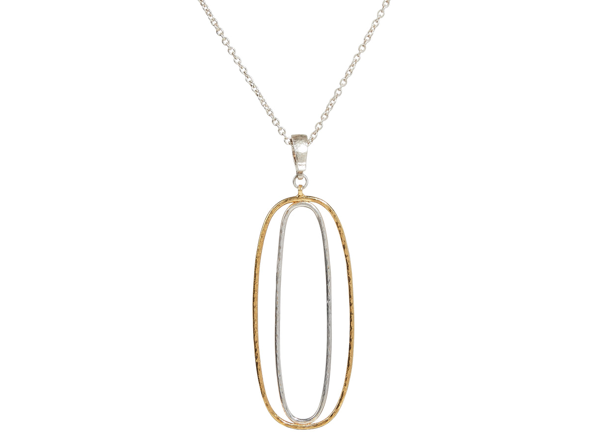 GURHAN, GURHAN Geo Sterling Silver Pendant Necklace, Double Oval, with No Stone & Gold Accents