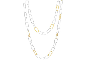GURHAN, GURHAN Geo Sterling Silver Link Long Necklace, Elongated Oval Links, Gold Accents