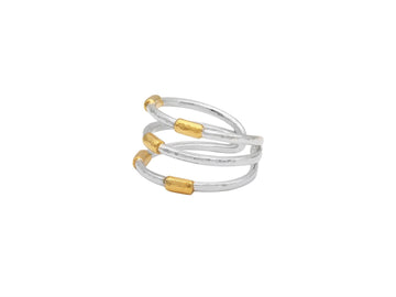GURHAN, GURHAN Geo Sterling Silver Band Ring, Triple Strand, Gold Accents