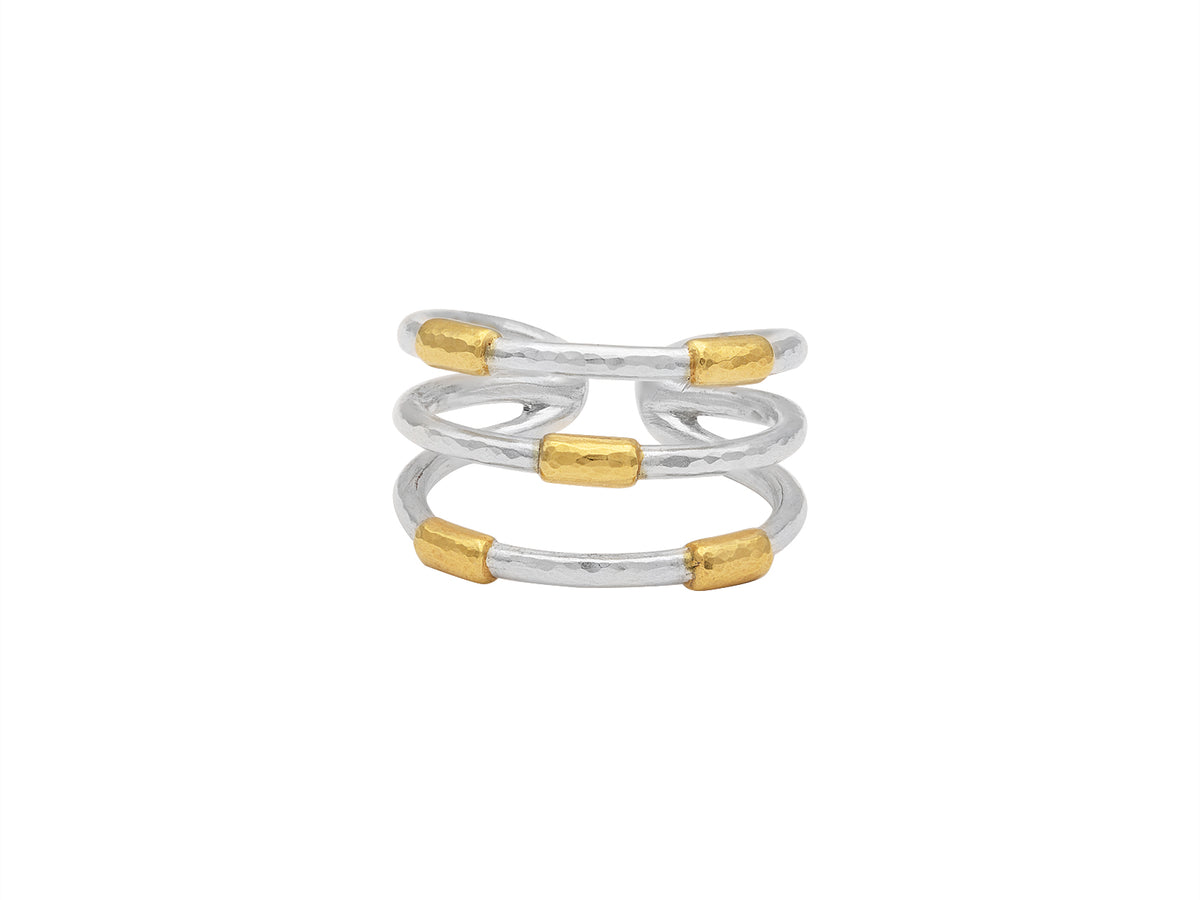 GURHAN, GURHAN Geo Sterling Silver Band Ring, Triple Strand, No Stone, Gold Accents