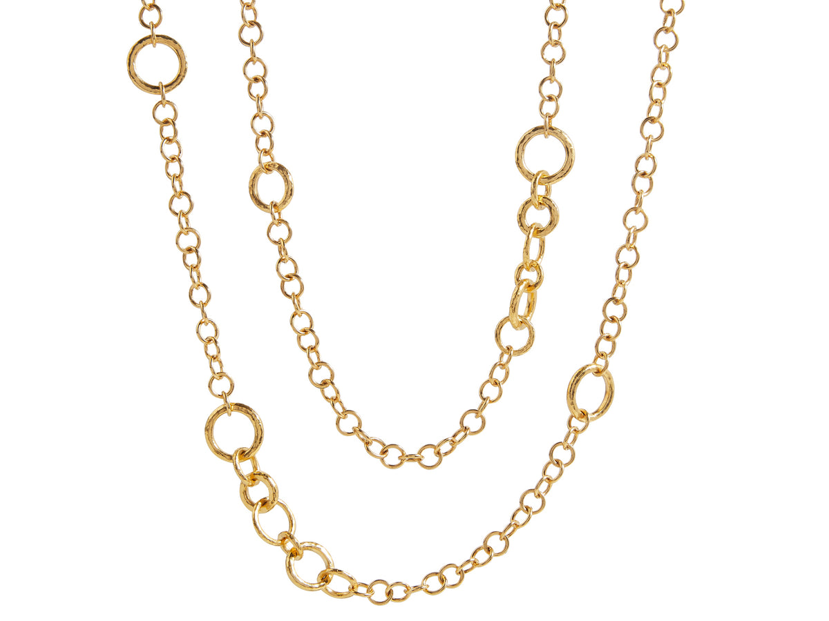 GURHAN, GURHAN Hoopla Gold Chain Long Necklace, Mixed Round Links, with No Stone