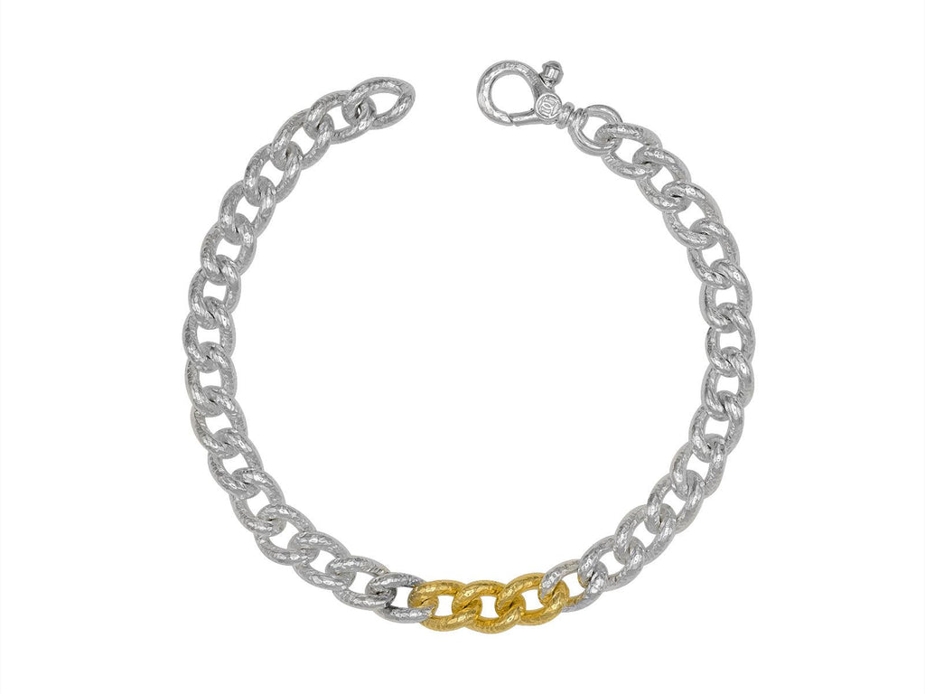 GURHAN, GURHAN Hoopla Sterling Silver Chain Link Bracelet, Small Cuban Links, Gold Accents