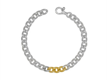 GURHAN, GURHAN Hoopla Sterling Silver Chain Link Bracelet, Small Cuban Links, Gold Accents