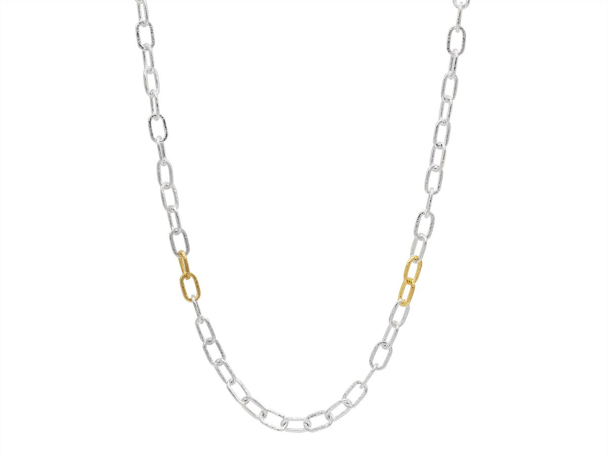 GURHAN, GURHAN Hoopla Sterling Silver Chain Short Necklace, Oval Links, No Stone, Gold Accents