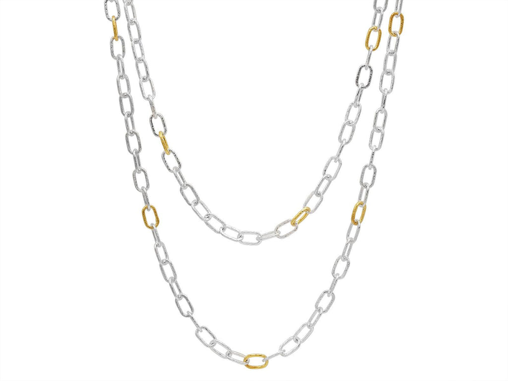 GURHAN, GURHAN Hoopla Sterling Silver Link Long Necklace, Oval Links, Gold Accents