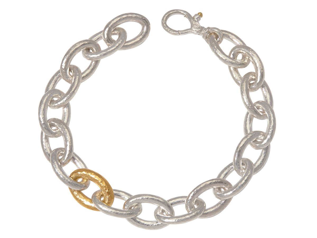 GURHAN, GURHAN Hoopla Sterling Silver All Around Link Bracelet, 11mm Oval, with No Stone & Gold Accents