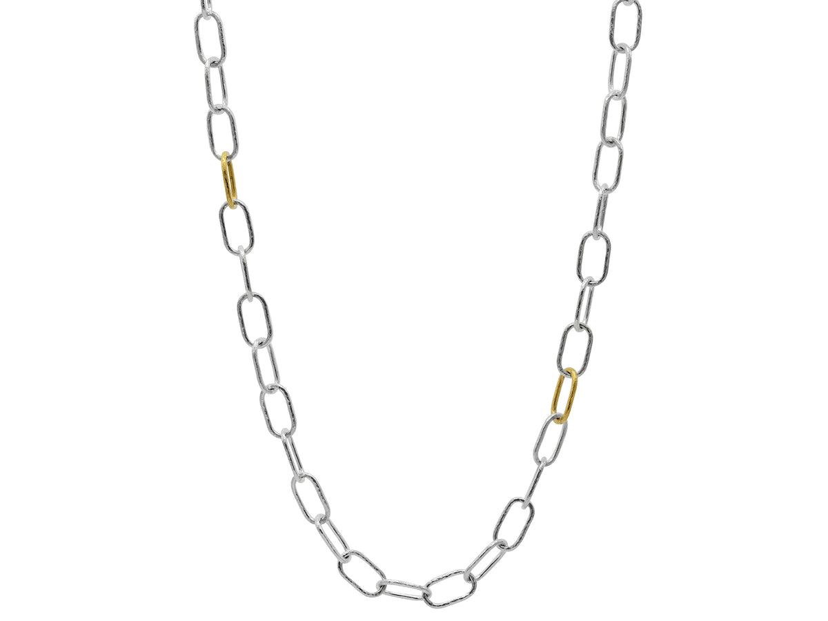 GURHAN, GURHAN Hoopla Sterling Silver Link Necklace, Long Oval, with No Stone & Gold Accents