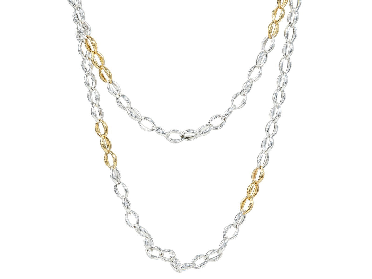 GURHAN, GURHAN Hoopla Sterling Silver Long Necklace, Marquise Links, with No Stone & Gold Accents