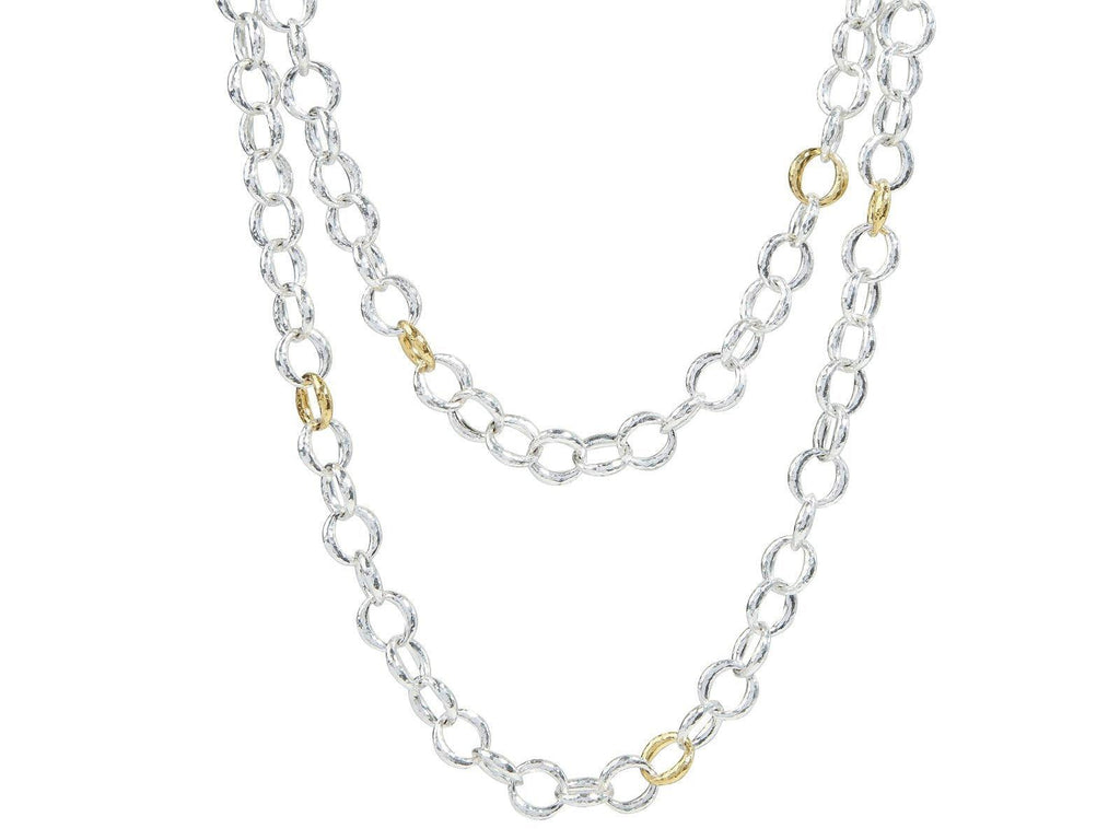 GURHAN, GURHAN Hoopla Sterling Silver Link Long Necklace, Round Chunky Links, Gold Accents