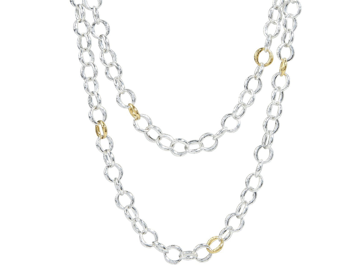 GURHAN, GURHAN Hoopla Sterling Silver Link Necklace, Long Round, with No Stone & Gold Accents