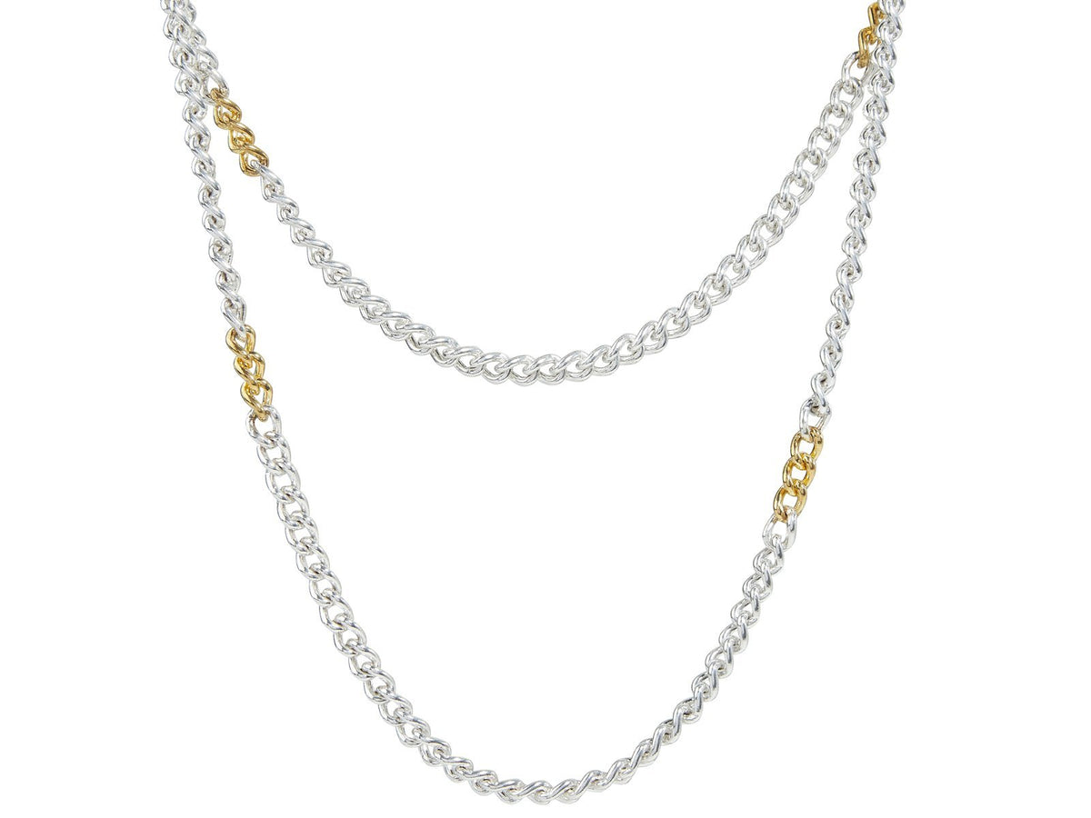 GURHAN, GURHAN Hoopla Sterling Silver Link Necklace, Long Cuban, with No Stone & Gold Accents