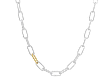 GURHAN, GURHAN Hoopla Sterling Silver Link Short Necklace, 7.5mm Oval Links, Gold Accents