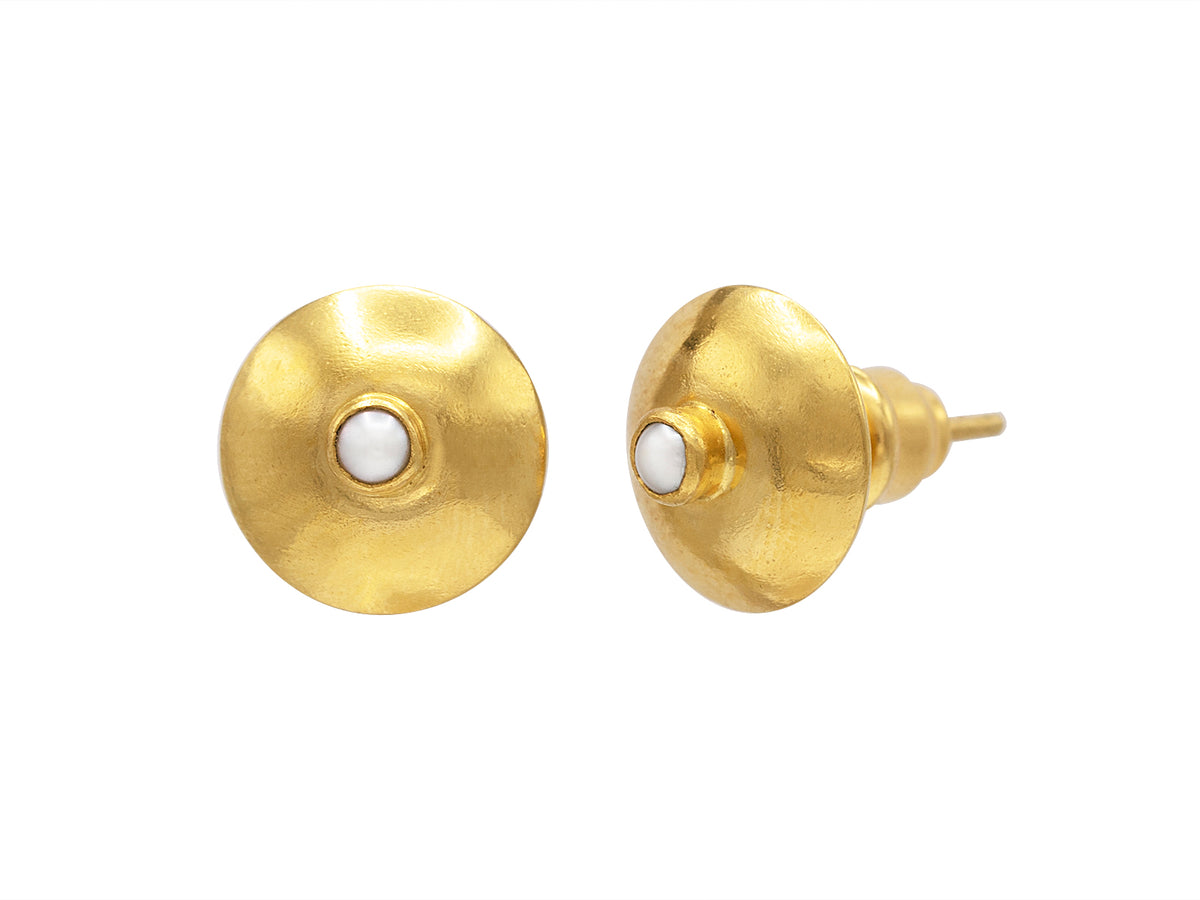 GURHAN, GURHAN Spell Gold Post Stud Earrings, 12mm Round Pearl