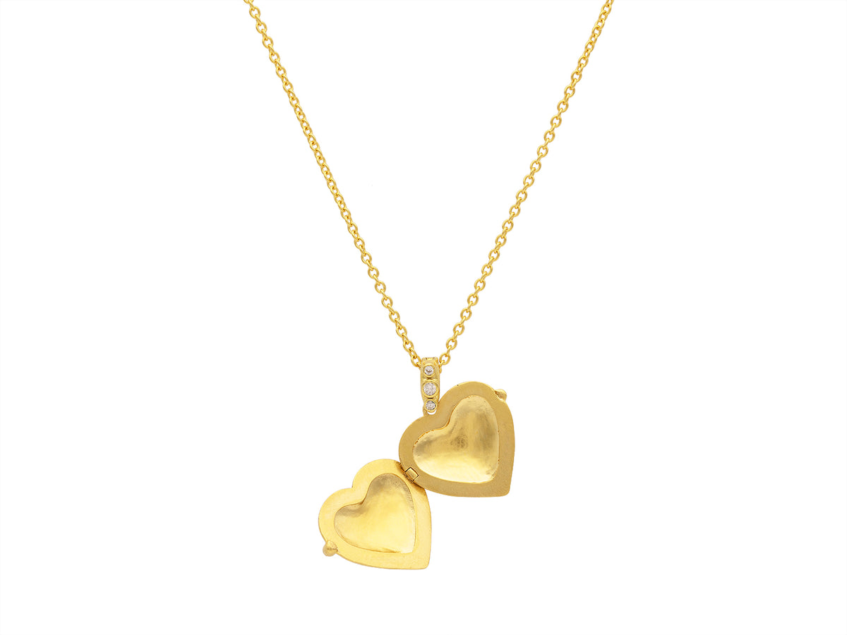 GURHAN Romance Gold Locket Pendant Necklace, 30mm Heart, with Diamond