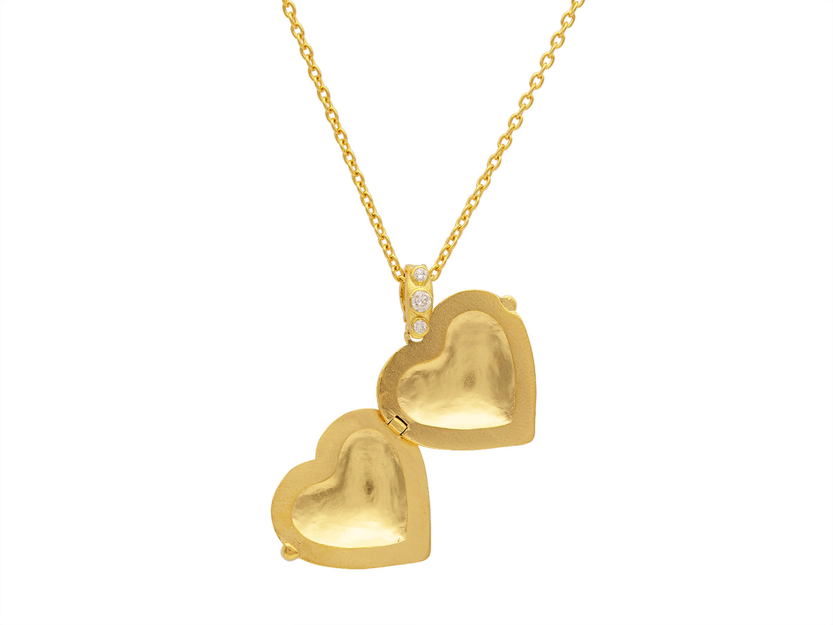 GURHAN Romance Gold Locket Pendant Necklace, 30mm Heart, with Diamond
