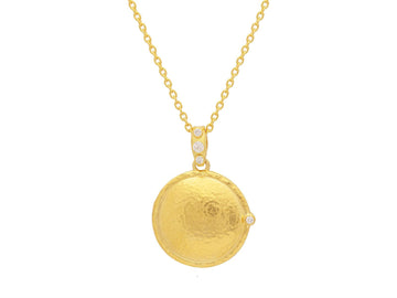 GURHAN, GURHAN Locket Gold Round Pendant Necklace, 35.5x26.5mm, Diamond Accents