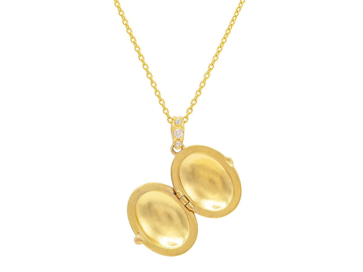 GURHAN, GURHAN Locket Gold  Pendant Necklace, 36mm Oval, with Diamond