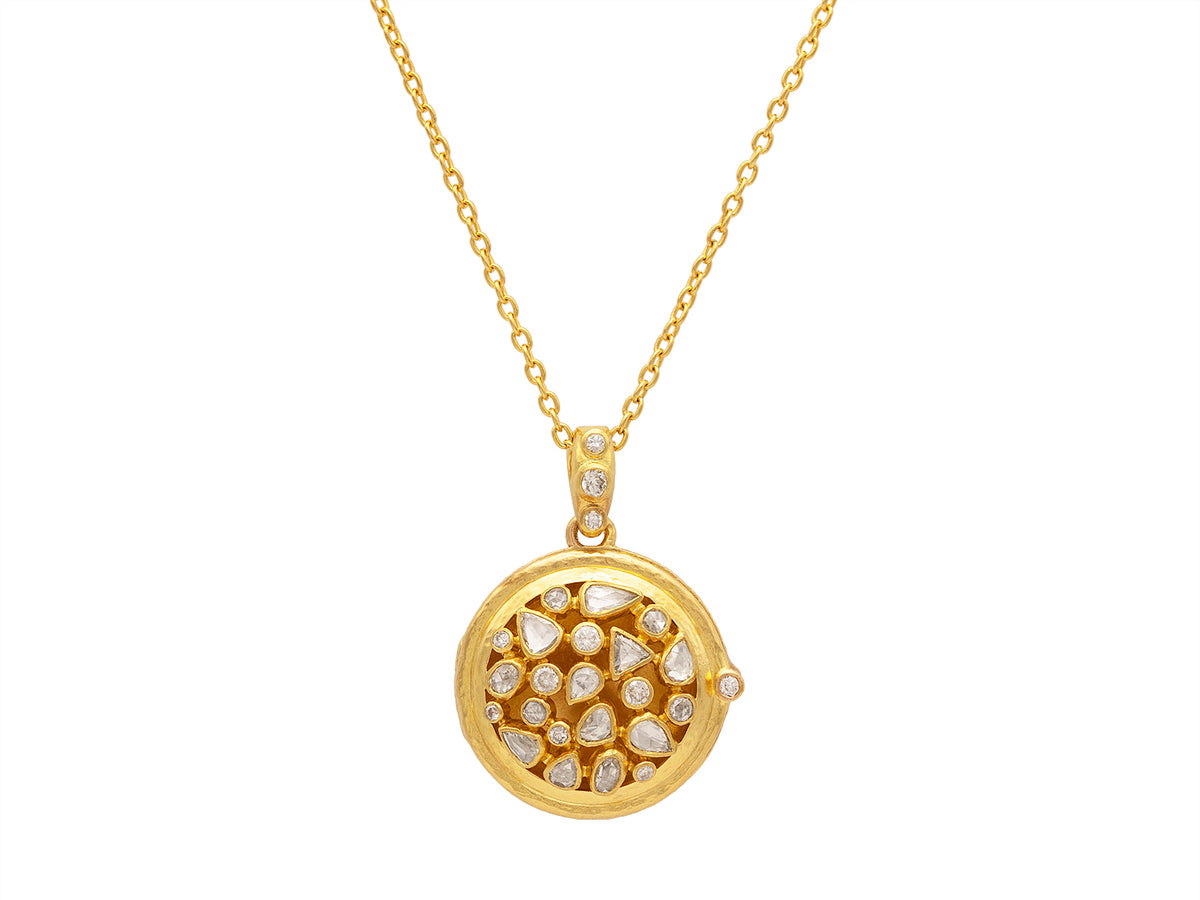 GURHAN, GURHAN Locket Gold Pendant Necklace, 26mm Round, with Diamond