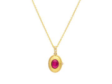 GURHAN, GURHAN Locket Gold Pendant Necklace, 15.5mm Oval, with Tourmaline and Diamond