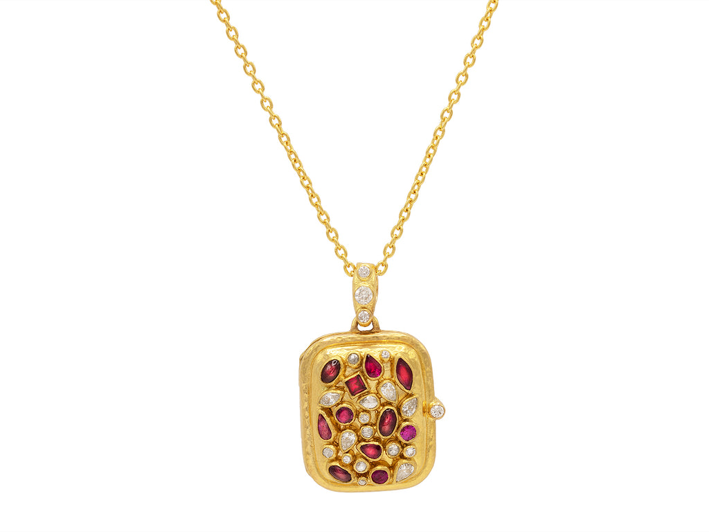 GURHAN, GURHAN Locket Gold  Pendant Necklace, 37mm Rectangle, with Ruby and Diamond