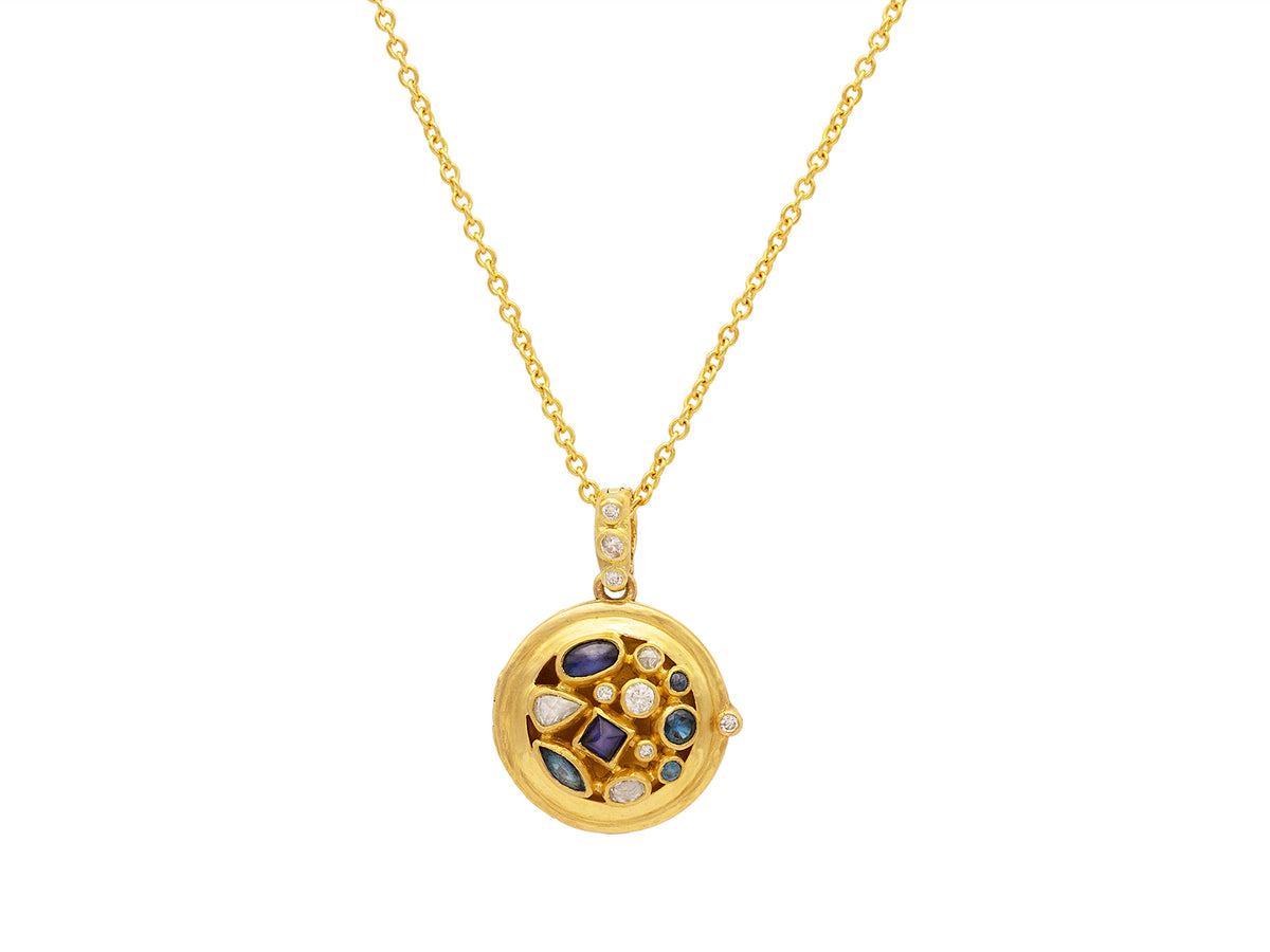GURHAN, GURHAN Locket Gold Pendant Necklace, 20mm Round, with Sapphire and Diamond