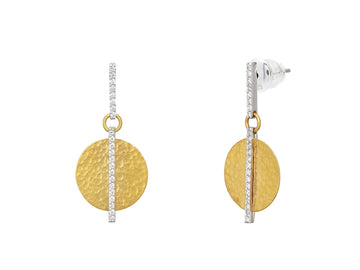 GURHAN, GURHAN Lush Gold Diamond Pave Single Drop Earrings, 14mm Round on Post Top