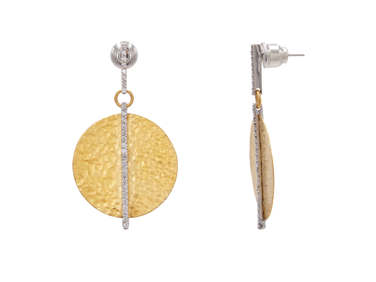 GURHAN, GURHAN Lush Gold Single Drop Earrings, 22mm Round, Post Top, with Diamond Pave