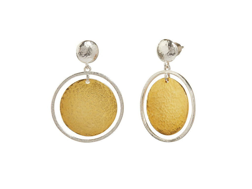 GURHAN, GURHAN Lush Sterling Silver Single Drop Earrings, 25mm Round on Post Top, No Stone, Gold Accents
