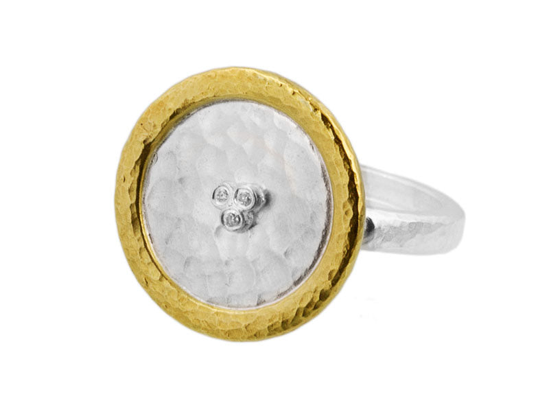 GURHAN, GURHAN Lush Sterling Silver Feature Ring, Large Round, with Diamond & Gold Accents