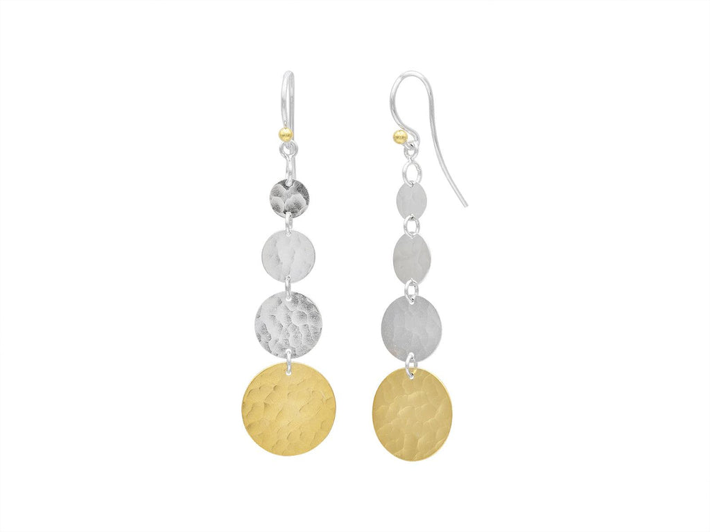 GURHAN, GURHAN Lush Sterling Silver Long Drop Earrings, Graduated Flakes on Wire Hook, Gold Accents