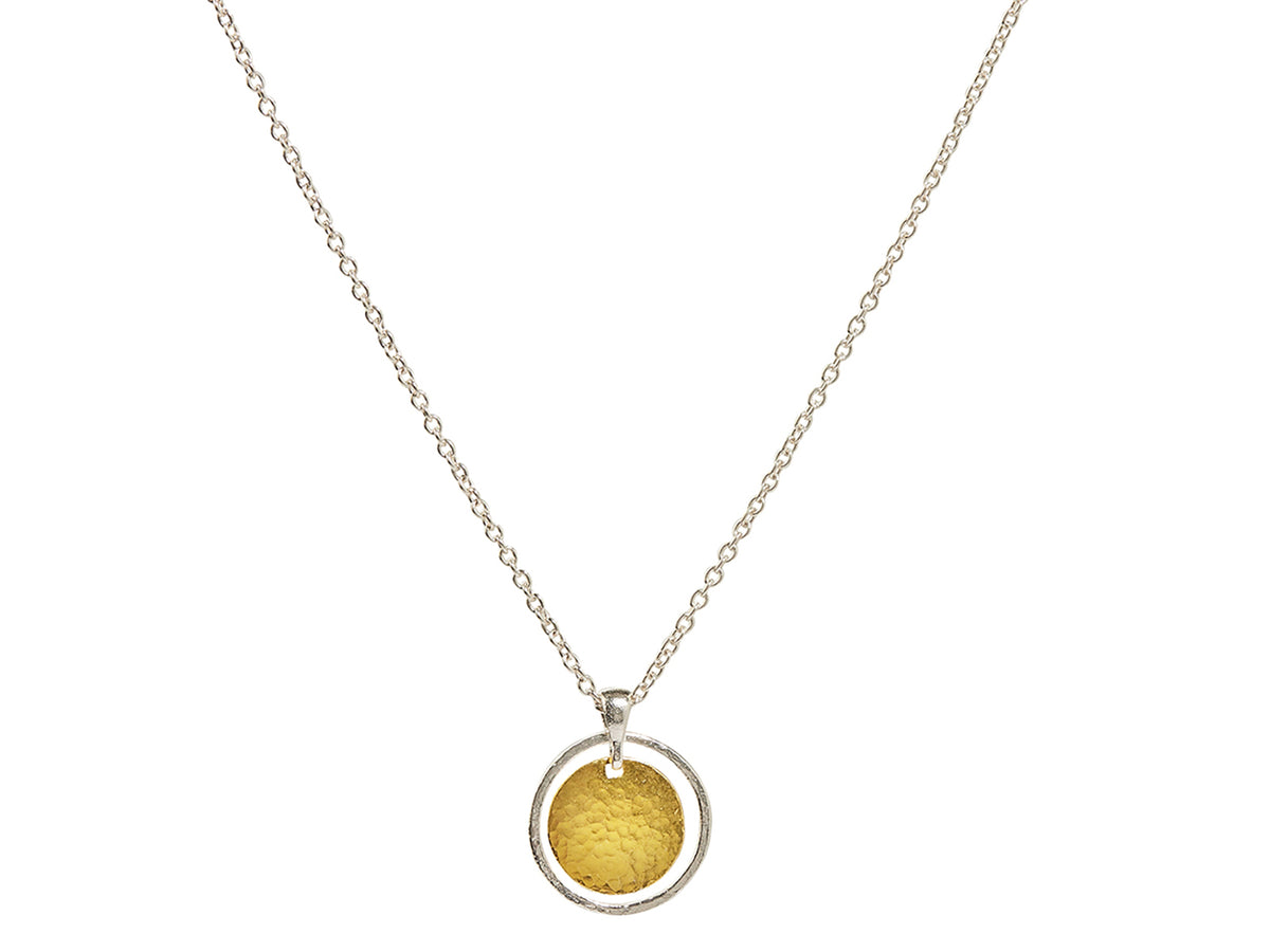 GURHAN, GURHAN Lush Sterling Silver Pendant Necklace, 16mm Round, with No Stone & Gold Accents