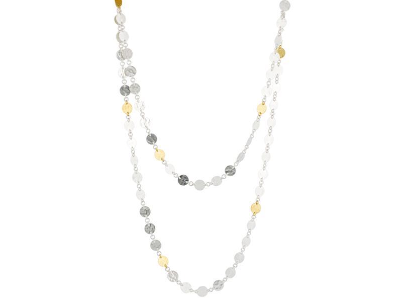 GURHAN, GURHAN Lush Sterling Silver Single-Strand Long Necklace, 7mm Flakes, No Stone, Gold Accents