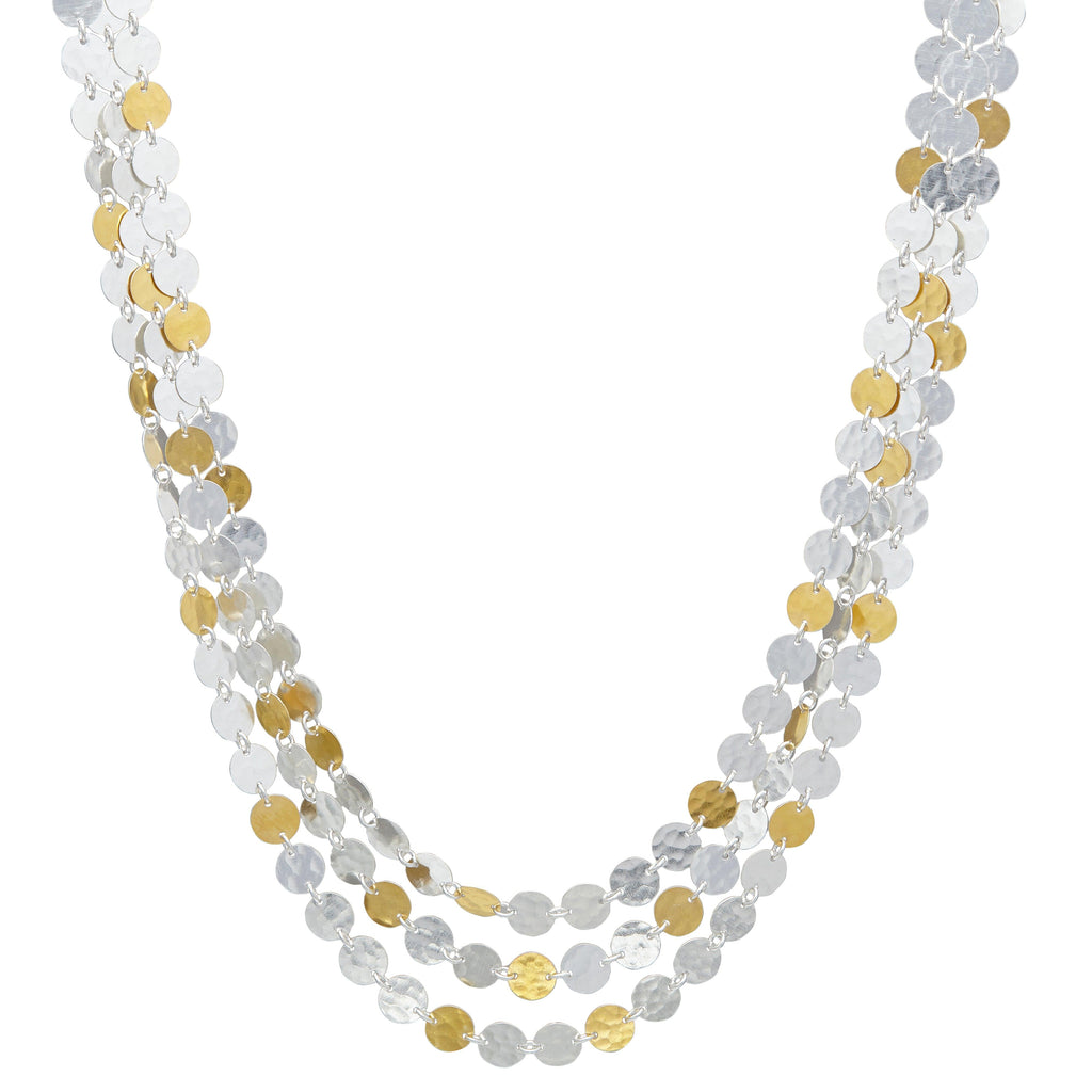 GURHAN, GURHAN Lush Sterling Silver Multi-Strand Short Necklace, 7mm Round Flakes, Gold Accents