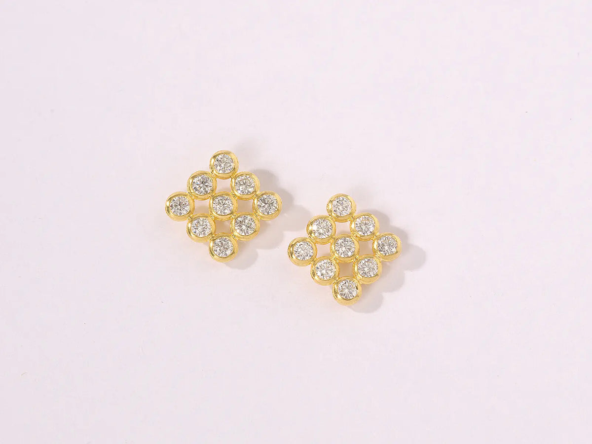 GURHAN Pointelle Gold Post Stud Earrings, Large Square Grid, with Diamond