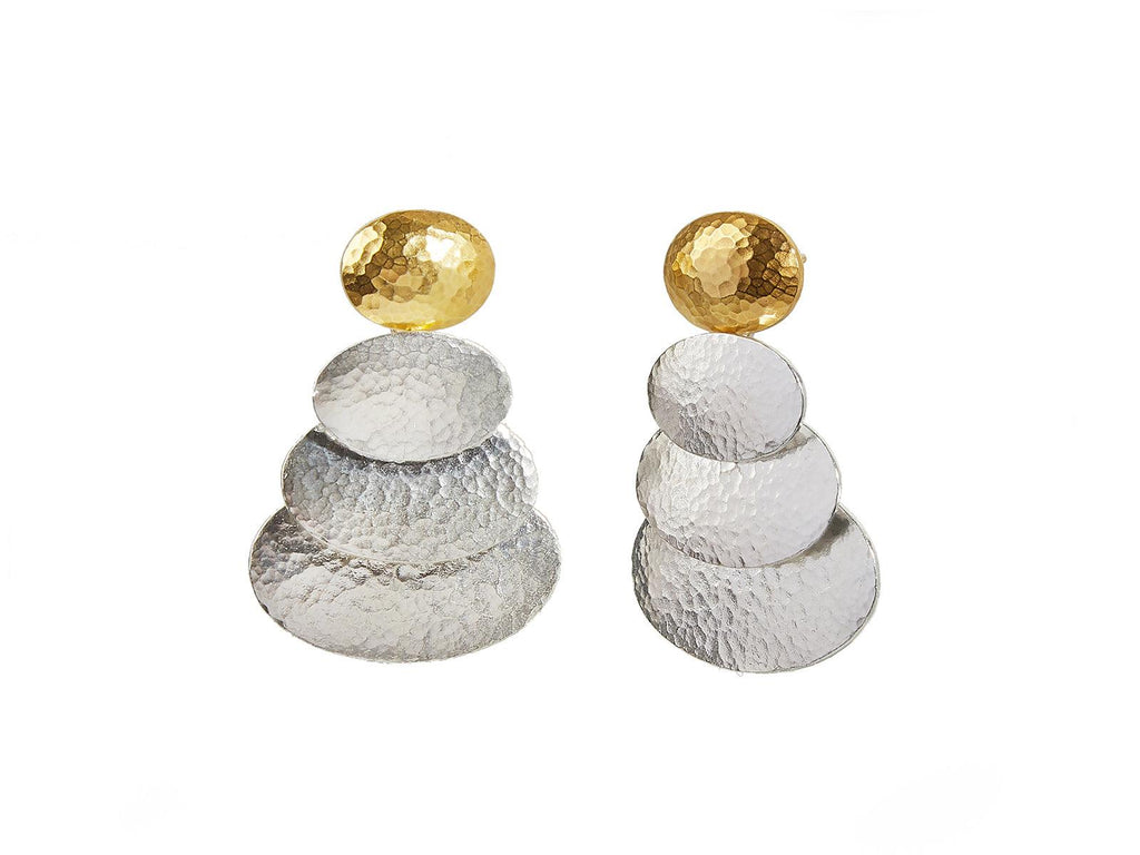 GURHAN, GURHAN Mango Sterling Silver Long Drop Earrings, Triple Oval, Gold Accents
