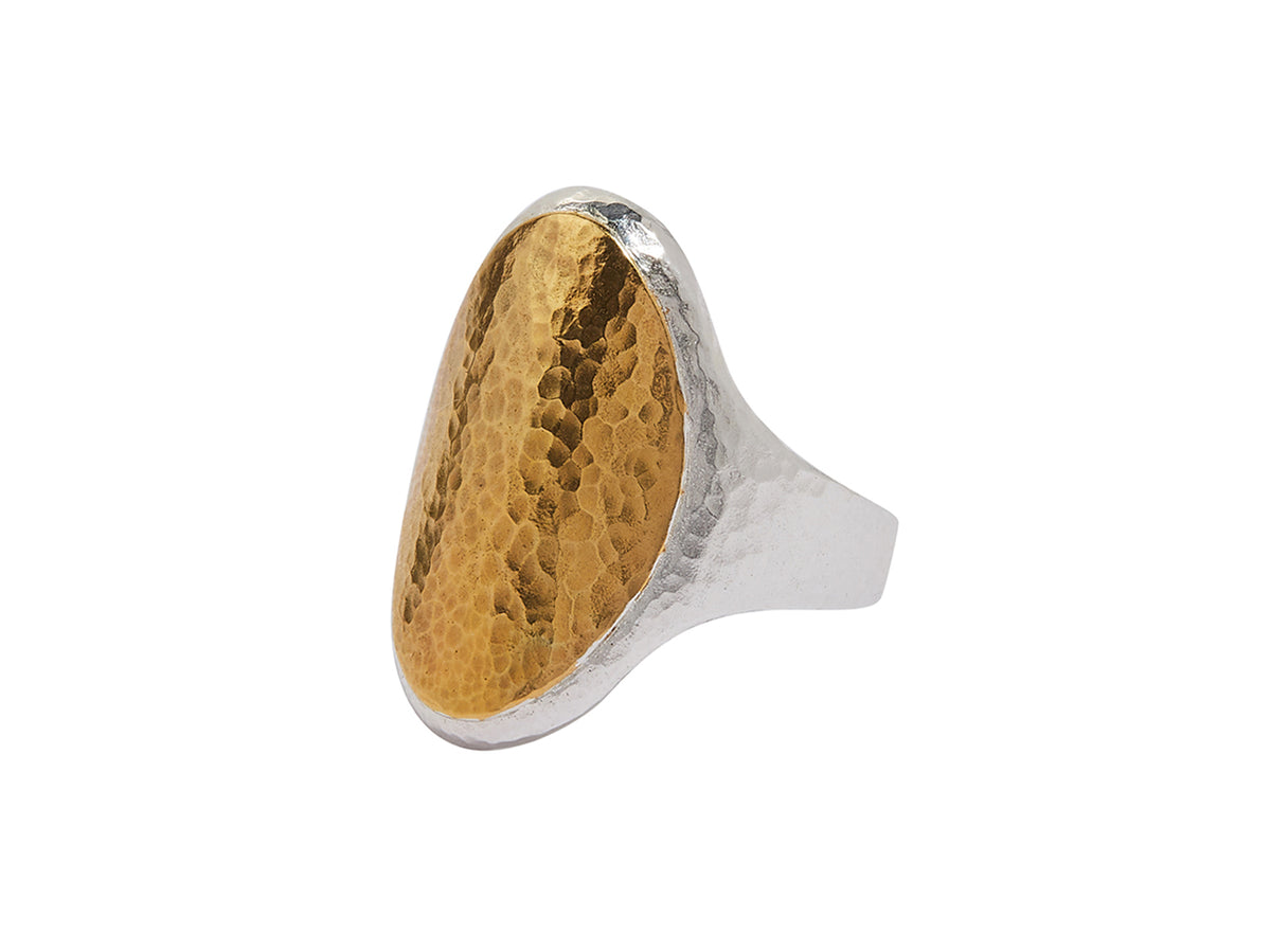 GURHAN, GURHAN Mango Sterling Silver Oval Cocktail Ring, 23x15mm, Graduation Band, No Stone, Gold Accents
