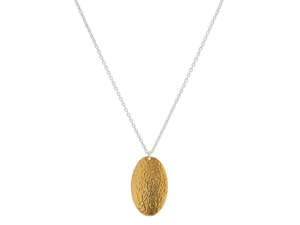 GURHAN, GURHAN Mango Sterling Silver Pendant Necklace, 32x20mm Oval Flake, No Stone, Gold Accents