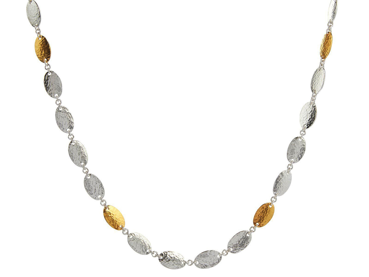 GURHAN, GURHAN Mango Sterling Silver Single Strand Short Necklace, 12x7mm Oval Flakes, No Stone, Gold Accents