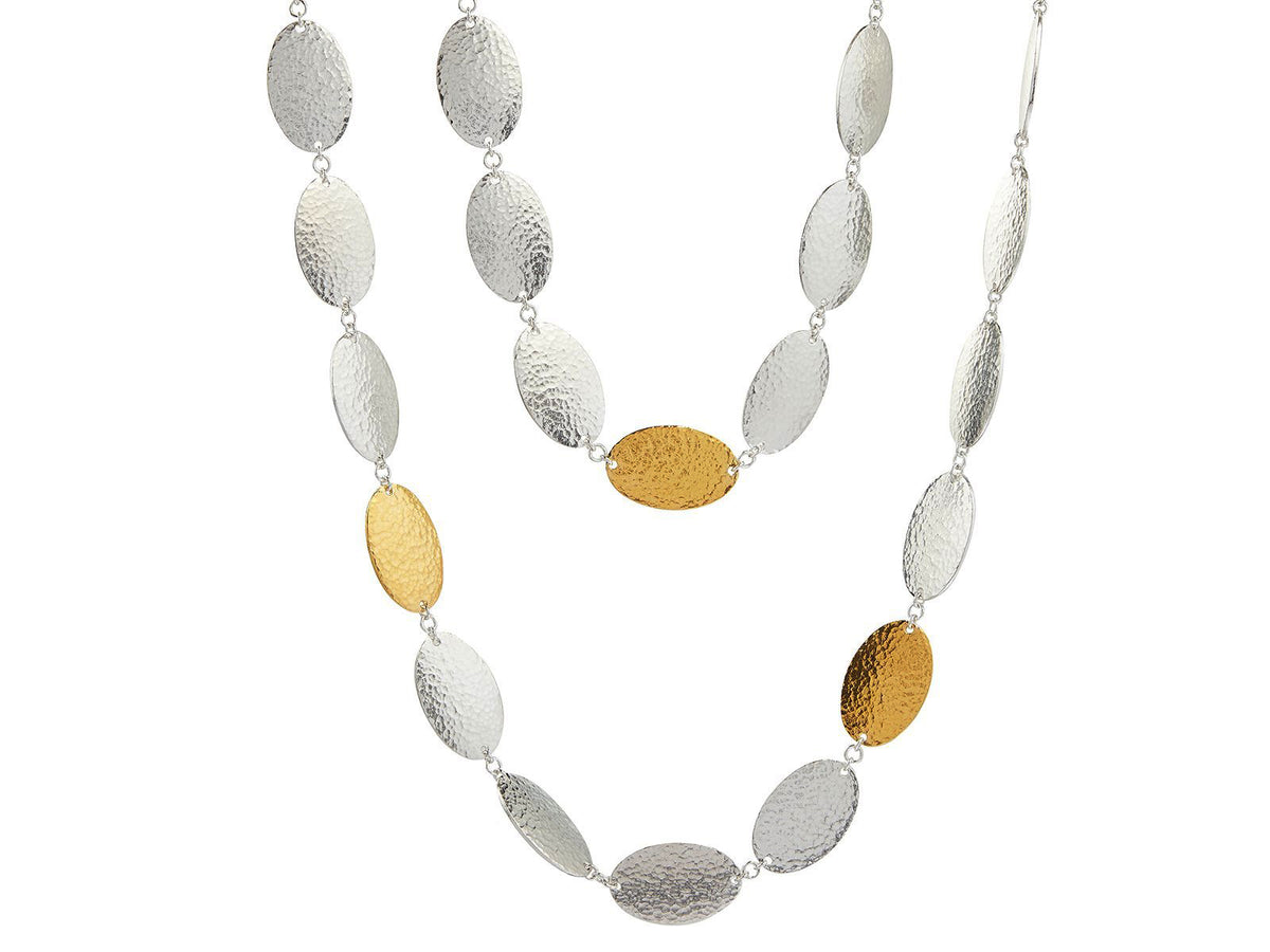 GURHAN, GURHAN Mango Sterling Silver Single Strand Long Necklace, 22x14mm Oval Flakes, with No Stone & Gold Accents