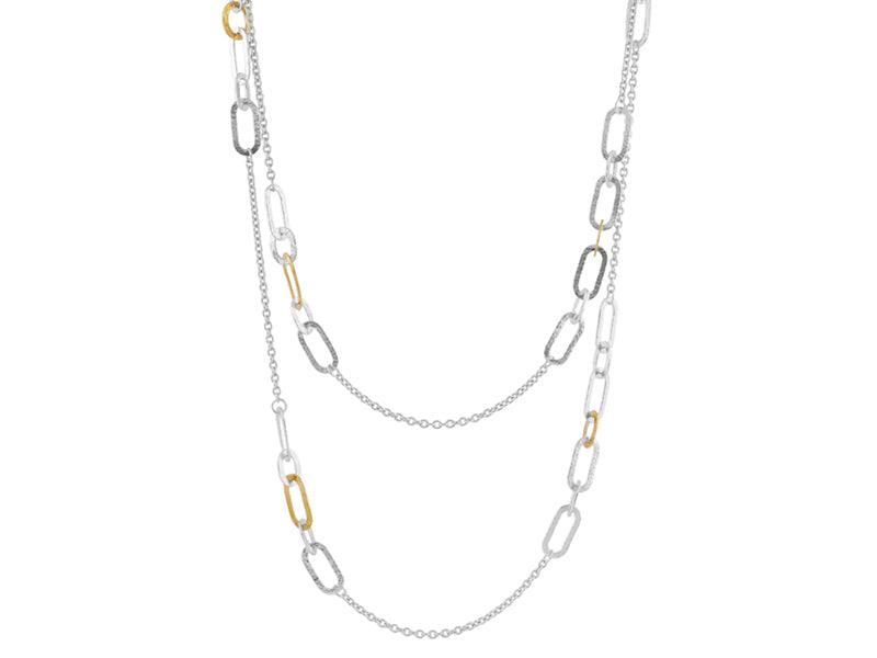 GURHAN, GURHAN Mango Sterling Silver Station Long Necklace, Flat Oval, No Stone, Gold Accents