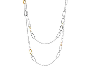 GURHAN, GURHAN Mango Sterling Silver Station Long Necklace, Flat Oval, No Stone, Gold Accents